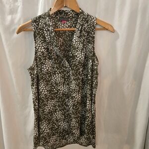 Womens Small Vince Camuto‎ Olive Green & Cream Floral Sleeveless Top